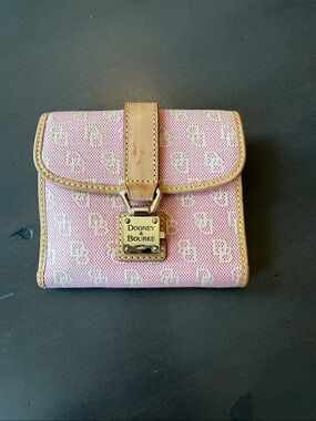 Dooney & Bourke Pink Signature Logo Compact Wallet with Tan Trim